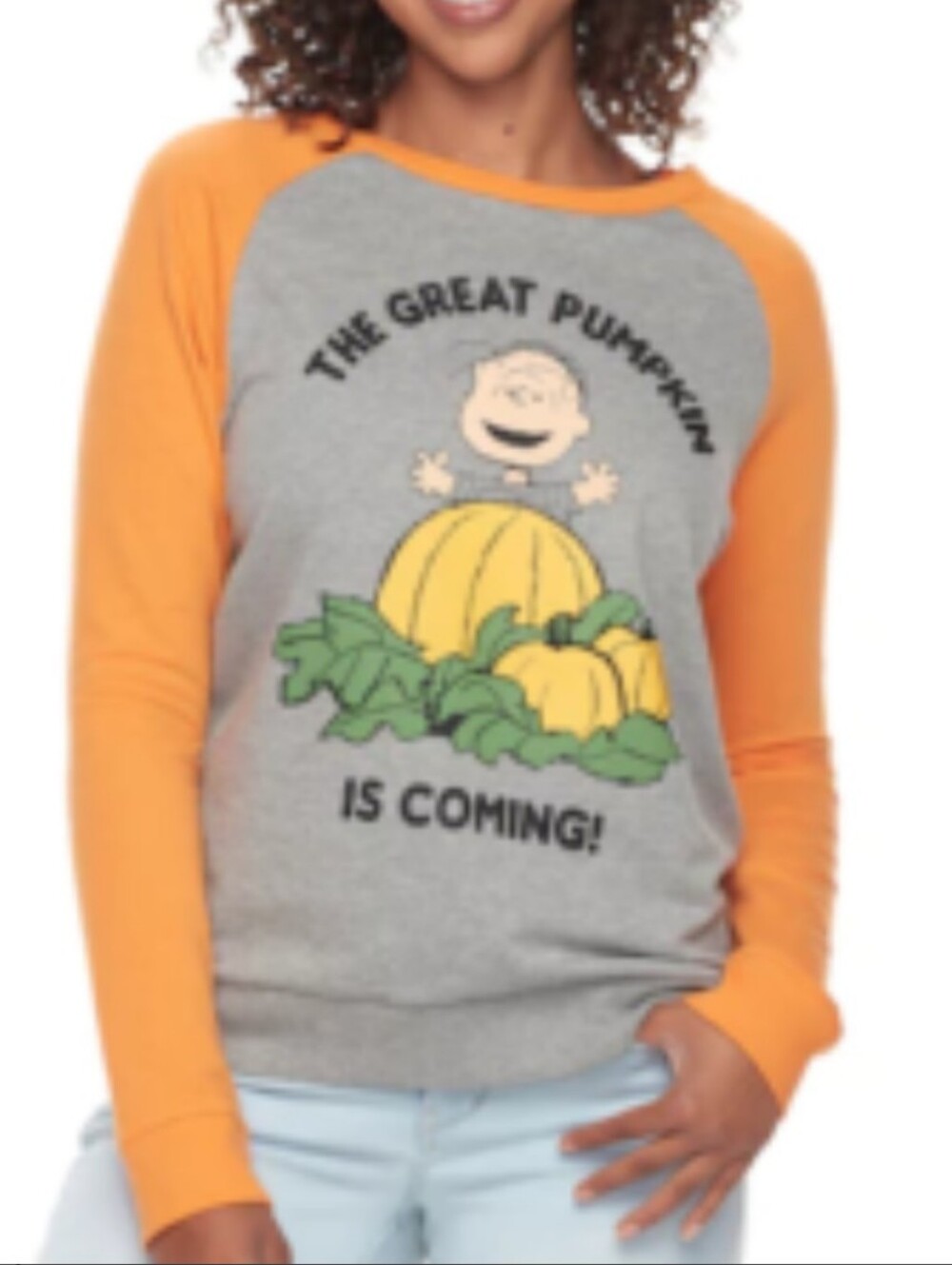 MIGHTY FINE X PEANUTS Charlie Brown Halloween Graphic Raglan Sweatshirt Sz L